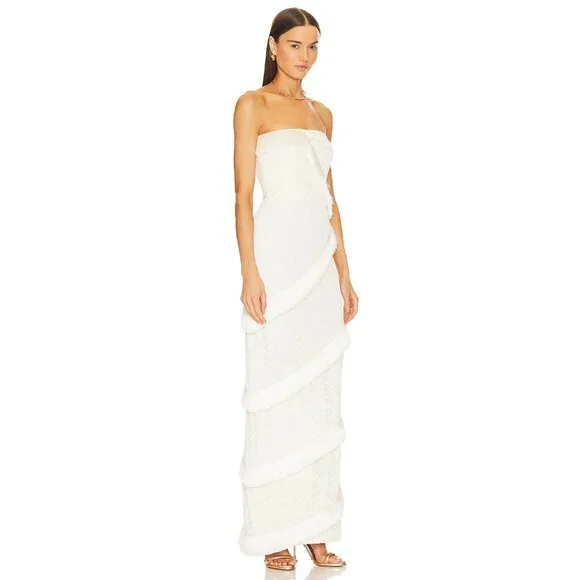 PatBO Strapless Fringe Trim Maxi Dress in Ivory - Picture 5 of 6